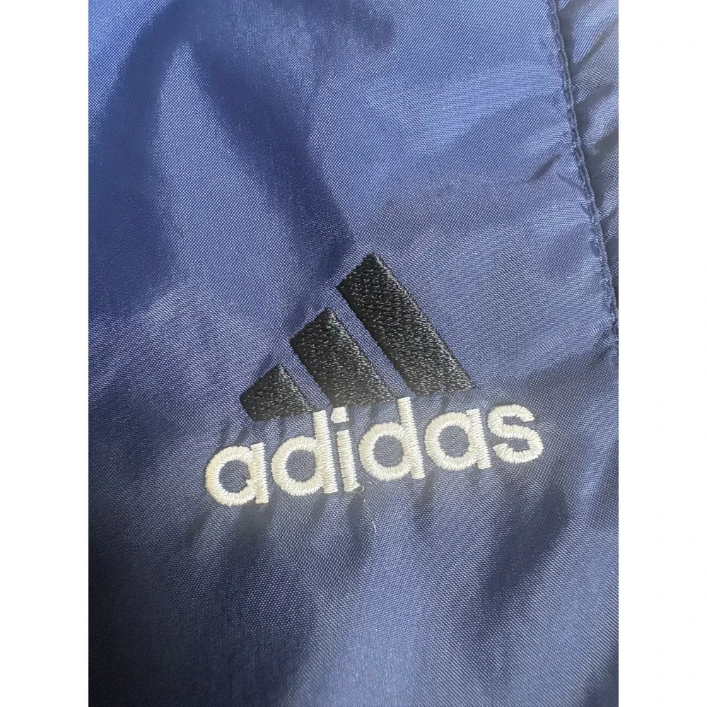 Adidas Mens Vtg 90s Track Pants Navy White Stripe Nylon Windbreaker XL Zip Leg